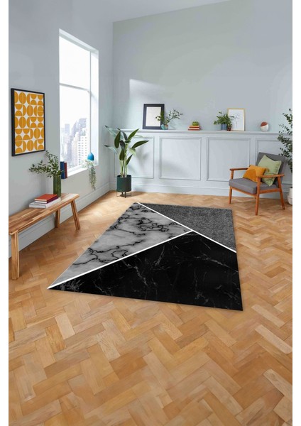 Baskılı Mermer Zeminli Kaymaz Yıkanabilir Yolluk Mutfak Salon Halısı, Mermer-57-Gri,
