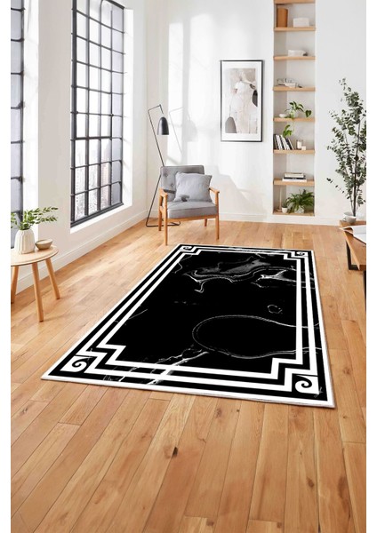 Dijital Baskılı Mermer Desen Kaymaz Yıkanabilir Yolluk Mutfak Salon Halısı, Mermer-63-Siyah, fırsatları