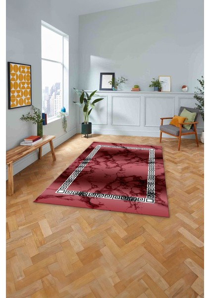 Baskılı Mermer Çerçeveli Model Kaymaz Yıkanabilir Yolluk Mutfak Salon Halısı, Mermer-48-Bordo, modelleri