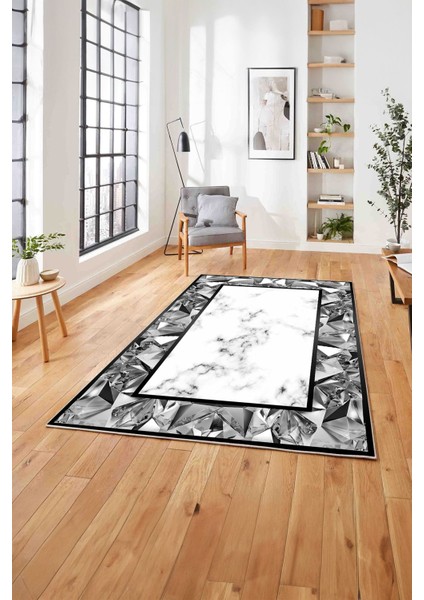 Baskılı Mermer Çerçeve Modern Sade Kaymaz Yıkanabilir Yolluk Mutfak Salon Halısı, Mermer-71-Gri, fırsatları
