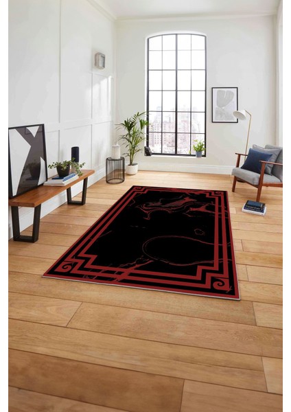 Dijital Baskılı Mermer Desen Kaymaz Yıkanabilir Yolluk Mutfak Salon Halısı, Mermer-63-Bordo,