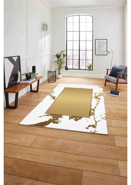 Dijital Baskılı Mermer Model Kaymaz Yıkanabilir Yolluk Mutfak Salon Halısı, Mermer-58-Gold,