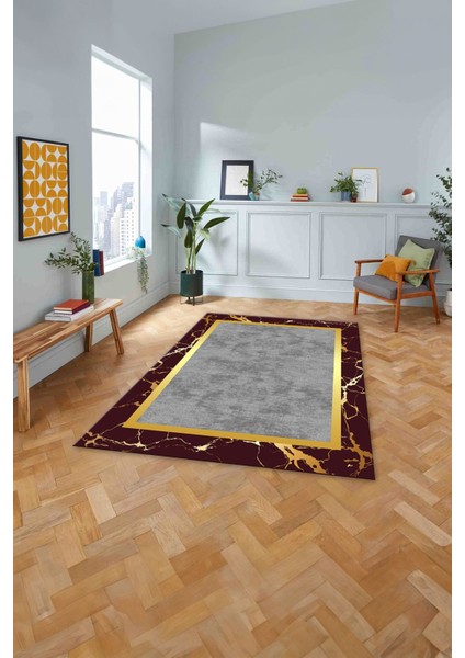 Baskılı Mermer Çerçeveli Modern Kaymaz Yıkanabilir Yolluk Mutfak Salon Halısı, Mermer-67-Bordo, modelleri