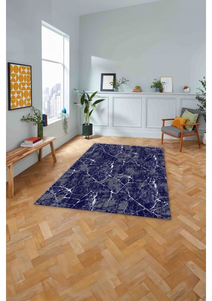 Dijital Baskılı Mermer Zemin Sade Kaymaz Yıkanabilir Yolluk Mutfak Salon Halısı, Mermer-54-Lacivert, modelleri