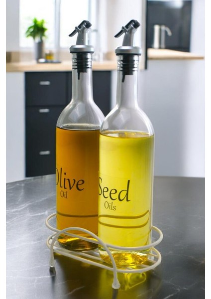 Luxe 2'li Krem Metal Standlı Yağdanlık Seti Şeffaf Etiketli Cam Yağlık 750 ml Cys-10 fiyatları