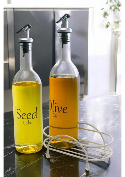 Luxe 2'li Krem Metal Standlı Yağdanlık Seti Şeffaf Etiketli Cam Yağlık 750 ml Cys-10 modelleri