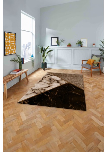 Baskılı Mermer Zeminli Kaymaz Yıkanabilir Yolluk Mutfak Salon Halısı, Mermer-57-Kahve, modelleri