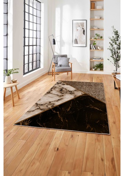 Baskılı Mermer Zeminli Kaymaz Yıkanabilir Yolluk Mutfak Salon Halısı, Mermer-57-Kahve, fırsatları