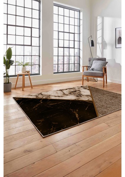 Baskılı Mermer Zeminli Kaymaz Yıkanabilir Yolluk Mutfak Salon Halısı, Mermer-57-Kahve, indirimleri