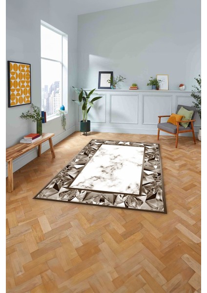 Baskılı Mermer Çerçeve Modern Sade Kaymaz Yıkanabilir Yolluk Mutfak Salon Halısı, Mermer-71-Kahve, modelleri