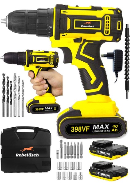 Germany 398 VF 40 Ah Great Tool Series Darbeli Metal Şanzıman Çift Akülü Vidalama Matkap + 27 Parça Setli