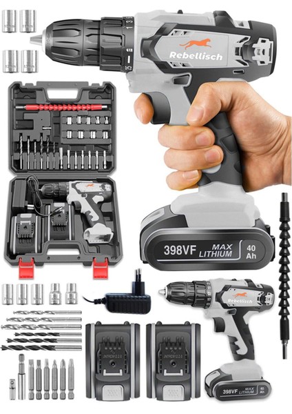 Germany 398 V 40 Ah Perfectionist Series Darbeli Metal Şanzıman Çift Akülü Vidalama Matkap + 27 Parça Setli