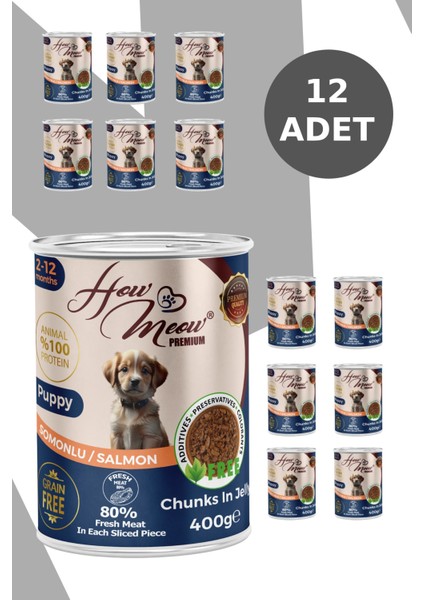 12 Adet Jöleli Parça Etli Yavru Köpek Yaş Maması Somonlu 400 Gram