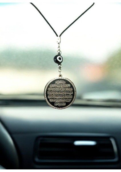 Siyah Çelik Çift Taraflı Ayetel Kürsi Felak Nas Ihlas Araba Dikiz Ayna Süsü, Siyah Nazar Boncuklu modelleri