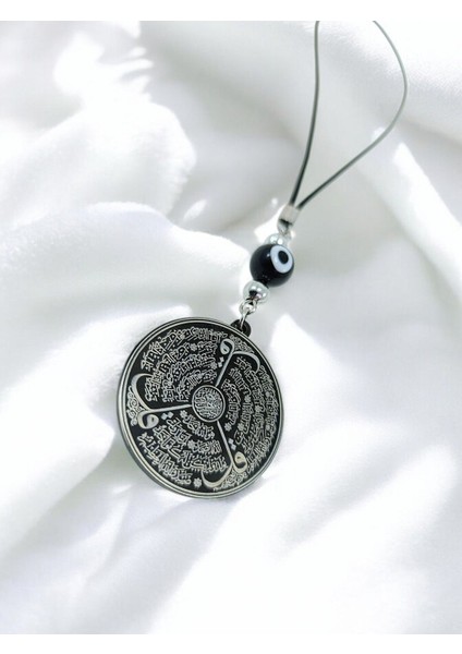 Siyah Çelik Çift Taraflı Ayetel Kürsi Felak Nas Ihlas Araba Dikiz Ayna Süsü, Siyah Nazar Boncuklu fırsatları