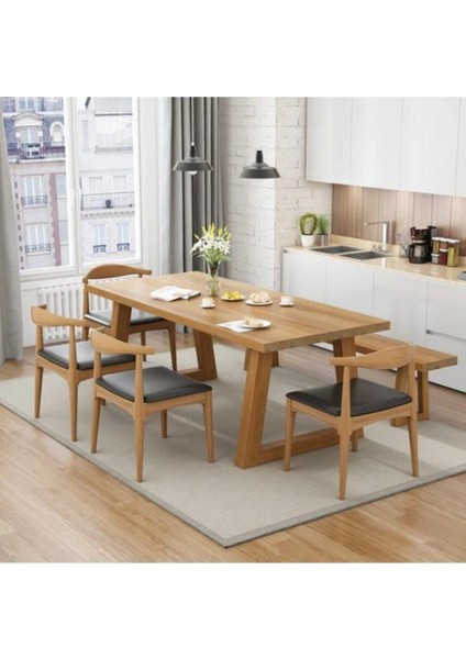 Lykia Doğal Ahşap Kalın Ahşap Ayaklı Yemek Masası modelleri