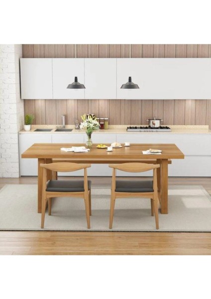 Lykia Doğal Ahşap Kalın Ahşap Ayaklı Yemek Masası fırsatları