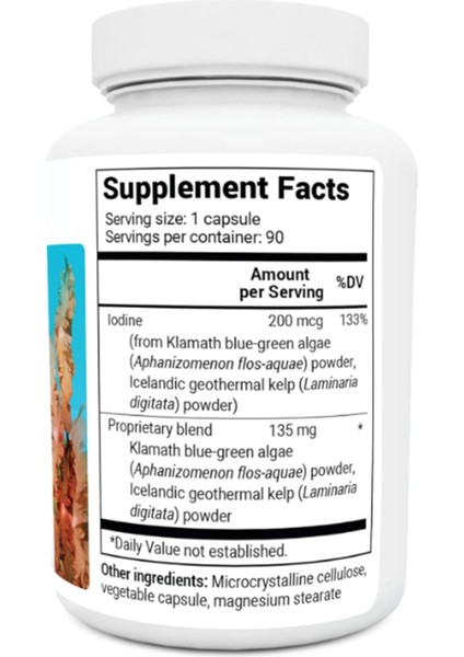 Sea Kelp Enhanced Iodine - 200 Mcg Of Premium Iodine - Seaweed Blend Includes Klamath Blue-Green Algae & Sea Kelp - 90 Capsules fiyatları