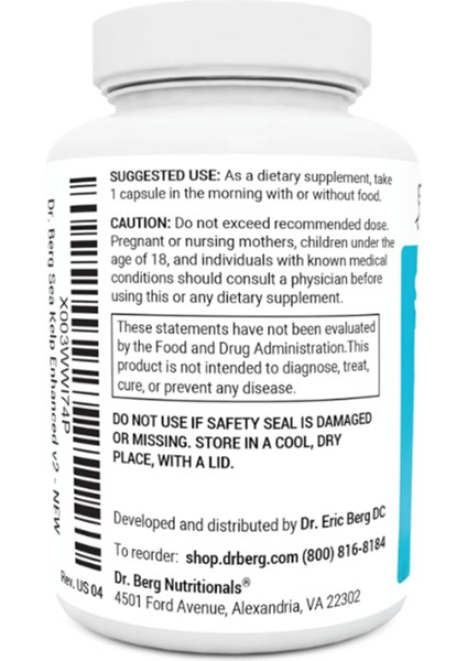 Sea Kelp Enhanced Iodine - 200 Mcg Of Premium Iodine - Seaweed Blend Includes Klamath Blue-Green Algae & Sea Kelp - 90 Capsules modelleri