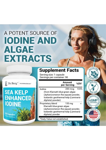 Sea Kelp Enhanced Iodine - 200 Mcg Of Premium Iodine - Seaweed Blend Includes Klamath Blue-Green Algae & Sea Kelp - 90 Capsules fırsatları
