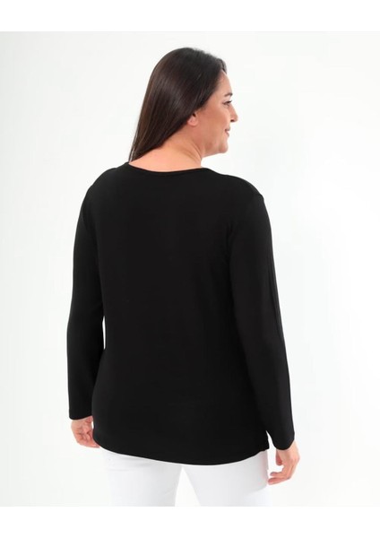 Kadın Gümüş Taşlı V Yaka Düz Kol Siyah Bluz fırsatları