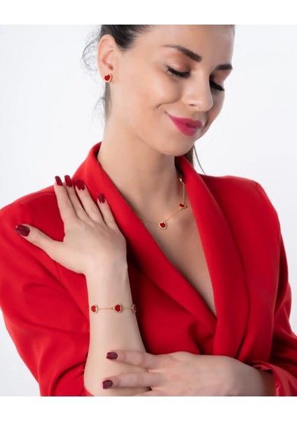 Kırmızı Altın Kalp Kolye - 8 Ayar