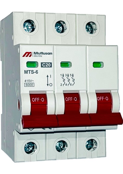 MTS06-3020C 3X20A 6ka C Tipi Otomatik Sigorta