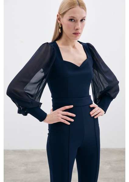 Balon Kol Crop Bluz - Lacivert fiyatları