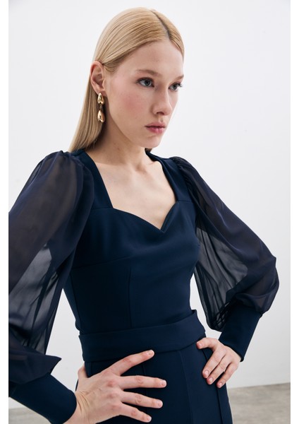 Balon Kol Crop Bluz - Lacivert fırsatları