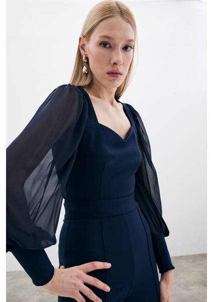 Balon Kol Crop Bluz - Lacivert indirimleri