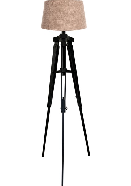 Piega Tripod Lambader Abajur Köşe Lambası Aydınlatma Ahşap Siyah Ağaç Country Masif Doğal