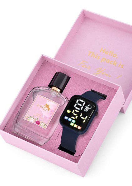 Kadın Silikon Kordon Kol Saati Parfüm Hediyelik Kombin Lacivert Renk