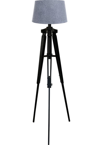 Piega Tripod Lambader Abajur Köşe Lambası Aydınlatma Ahşap Siyah Ağaç Country Masif Doğal