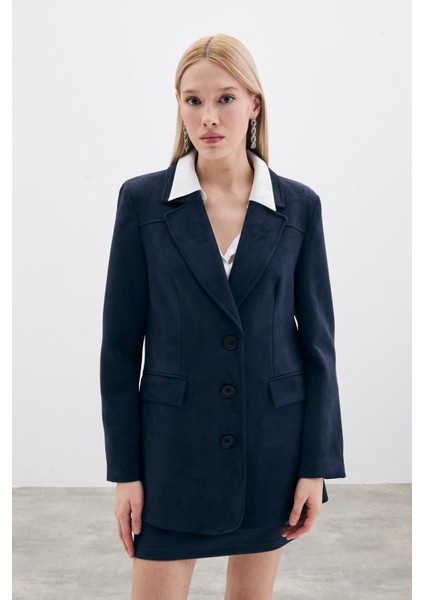 Düğmeli Süet Ceket - Lacivert fırsatları