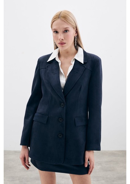 Düğmeli Süet Ceket - Lacivert indirimleri