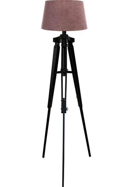 Piega Tripod Lambader Abajur Köşe Lambası Aydınlatma Ahşap Siyah Ağaç Country Masif Doğal