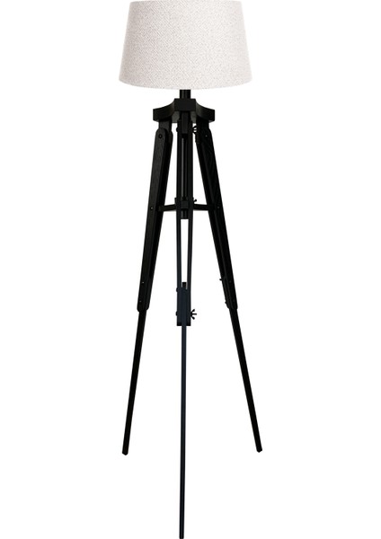 Piega Tripod Lambader Abajur Köşe Lambası Aydınlatma Ahşap Siyah Ağaç Country Masif Doğal