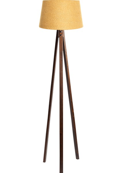Düz 3 Ayak Tripod Lambader Abajur Köşe Lambası Ahşap Ceviz Ağaç Dekor Lamba Aplik Masif Doğal