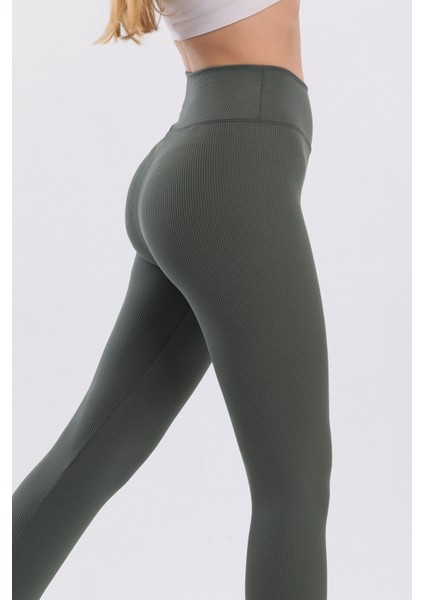 Kadın Yeşil Içi Polarlı Lastikli Şardonlu Fitilli Toparlayıcı Interlok Kışlık Örme Tayt fırsatları