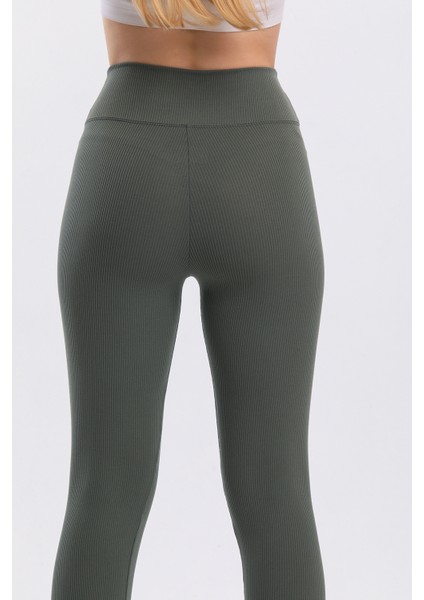 Kadın Yeşil Içi Polarlı Lastikli Şardonlu Fitilli Toparlayıcı Interlok Kışlık Örme Tayt indirimleri