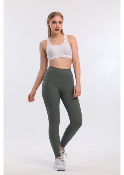 Kadın Yeşil Içi Polarlı Lastikli Şardonlu Fitilli Toparlayıcı Interlok Kışlık Örme Tayt modelleri