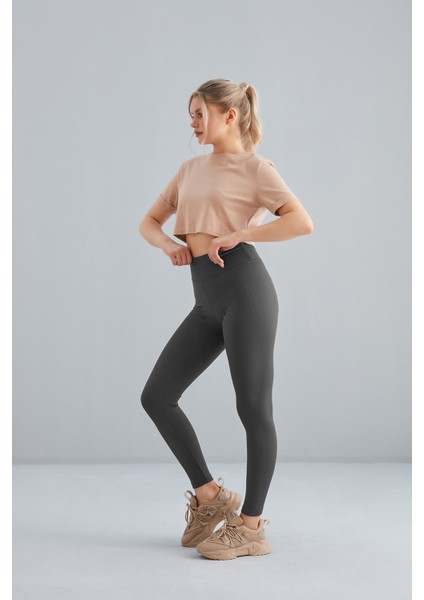 Kadın Gri Içi Polarlı Lastikli Şardonlu Fitilli Toparlayıcı Interlok Kışlık Örme Tayt modelleri