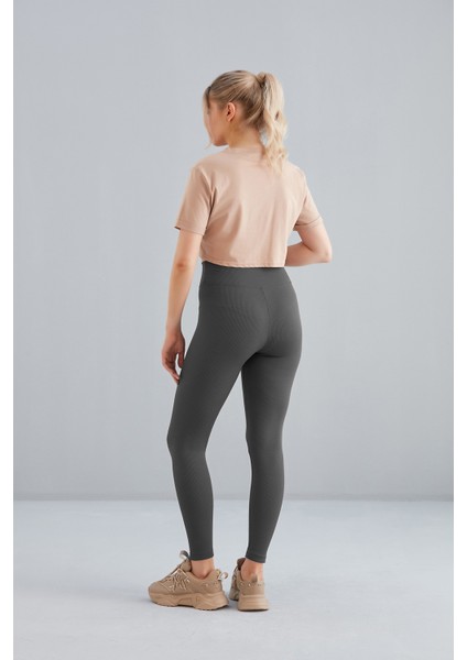 Kadın Gri Içi Polarlı Lastikli Şardonlu Fitilli Toparlayıcı Interlok Kışlık Örme Tayt fırsatları