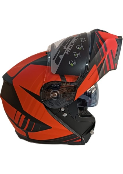 Kask Çene Açılır Vizörlü Kırmızı-Siyah Rs2 Ece 2206 Belgeli L Beden