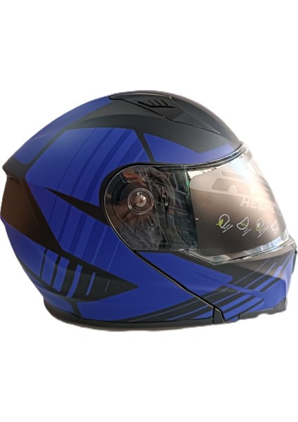 Kask Çene Açılır Vizörlü Mavi-Siyah Rs2 Ece 2206 Belgeli Xl Beden