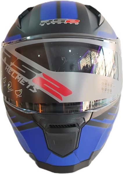 Kask Çene Açılır Vizörlü Mavi-Siyah Rs2 Ece 2206 Belgeli Xl Beden