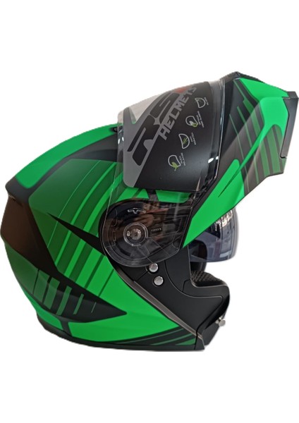 Kask Çene Açılır Vizörlü Yeşil-Siyah Rs2 Ece 2206 Belgeli Xl Beden