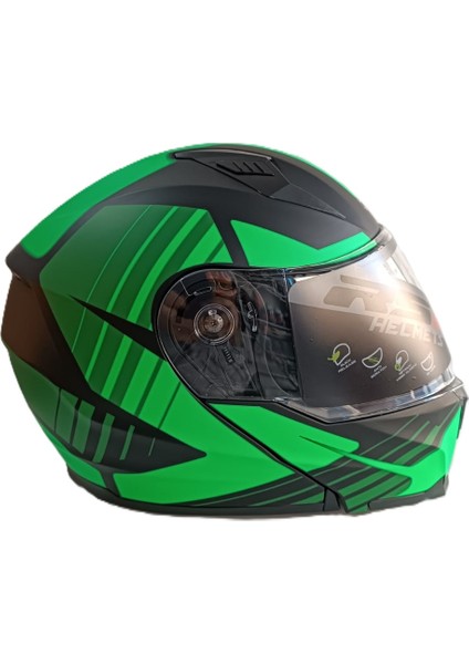 Kask Çene Açılır Vizörlü Yeşil-Siyah Rs2 Ece 2206 Belgeli Xl Beden