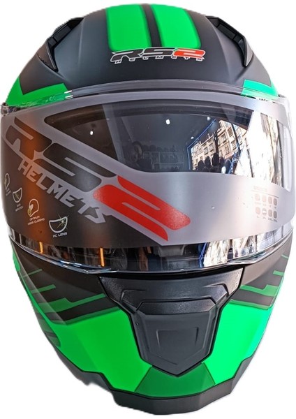 Kask Çene Açılır Vizörlü Yeşil-Siyah Rs2 Ece 2206 Belgeli Xl Beden
