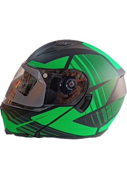 Kask Çene Açılır Vizörlü Yeşil-Siyah Rs2 Ece 2206 Belgeli Xl Beden
